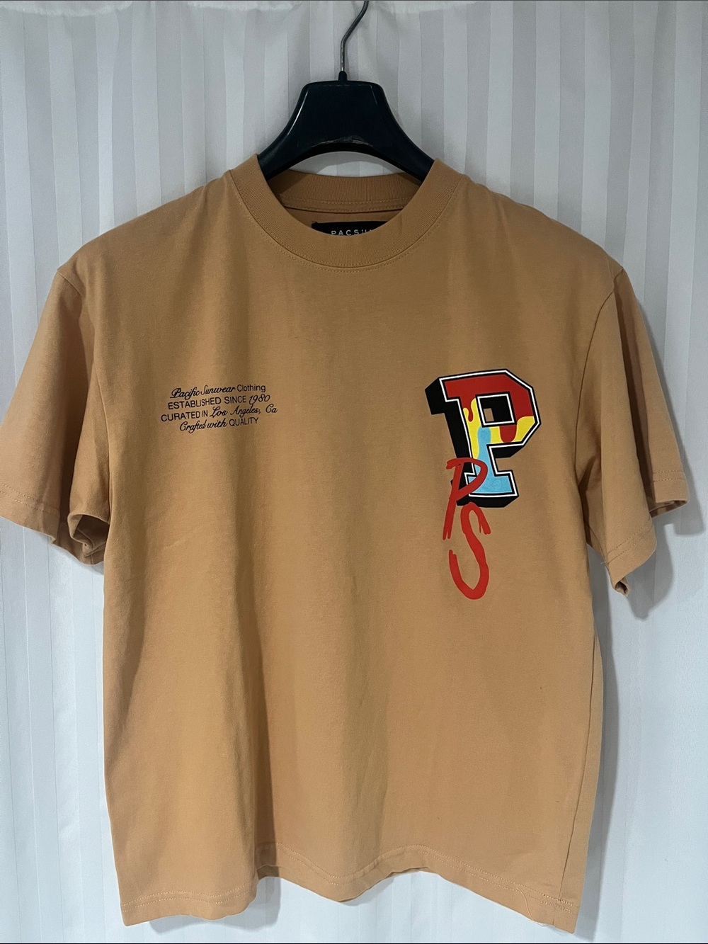 PacSun Tan Short-Sleeve Tee with Multicolor 'P' Logo NWOT